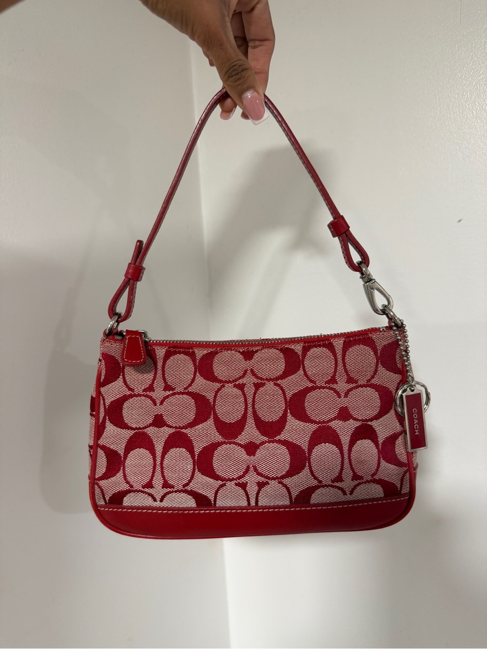 Coach Demi Red Signature Canvas Shoulder Bag